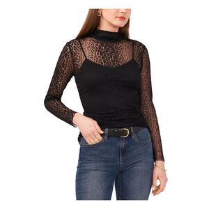 VINCE CAMUTO Womens Black Mesh Fitted Lined Back Long Sleeve Top XXS
